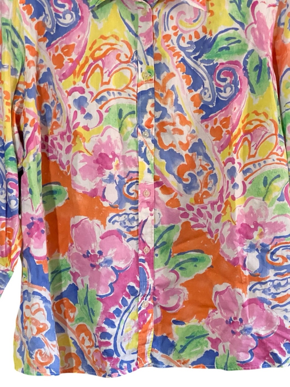 Lauren Ralph Lauren Floral Paisley Shirt 1X Colorful Cotton Button Up Artsy - Picture 4 of 6